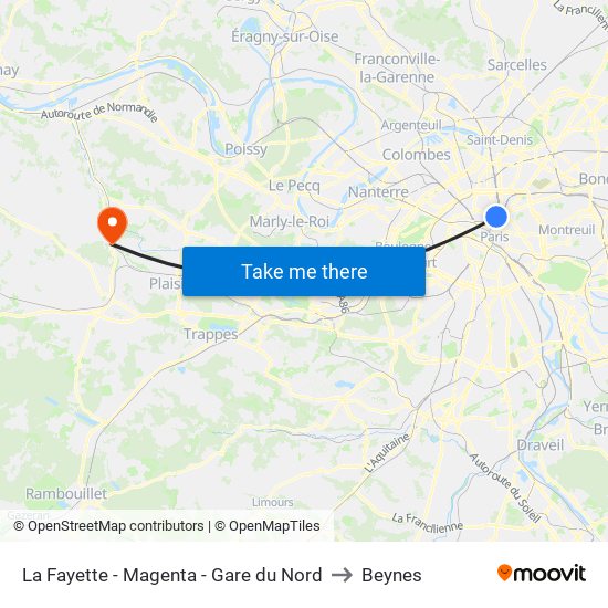 La Fayette - Magenta - Gare du Nord to Beynes map