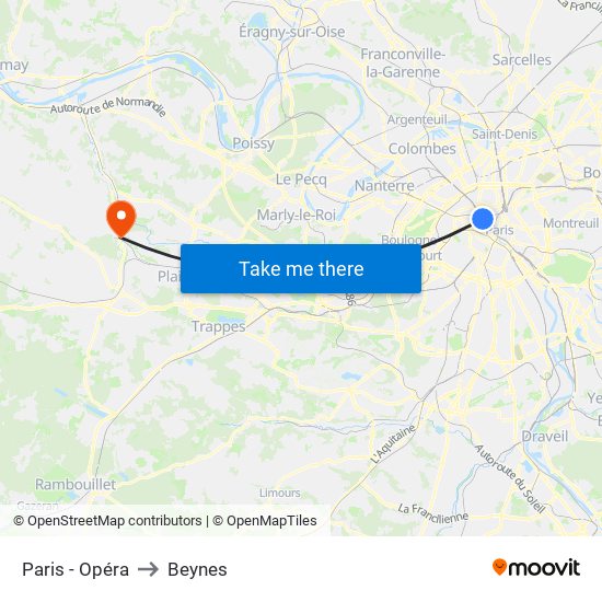 Paris - Opéra to Beynes map