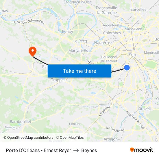 Porte D'Orléans - Ernest Reyer to Beynes map