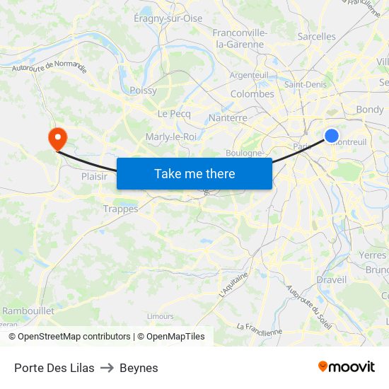 Porte Des Lilas to Beynes map