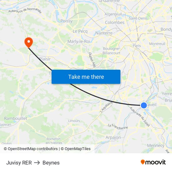 Juvisy RER to Beynes map