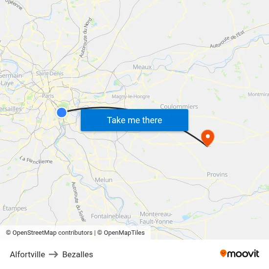 Alfortville to Bezalles map