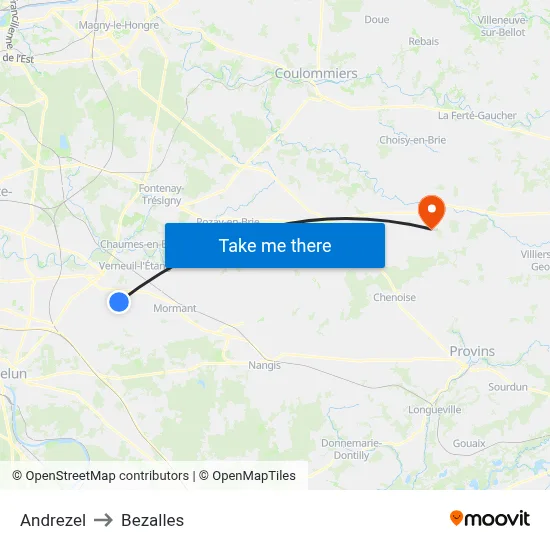 Andrezel to Bezalles map