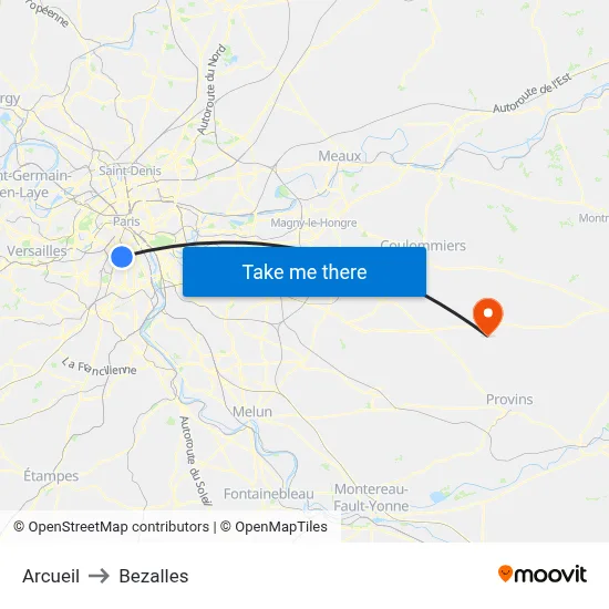 Arcueil to Bezalles map