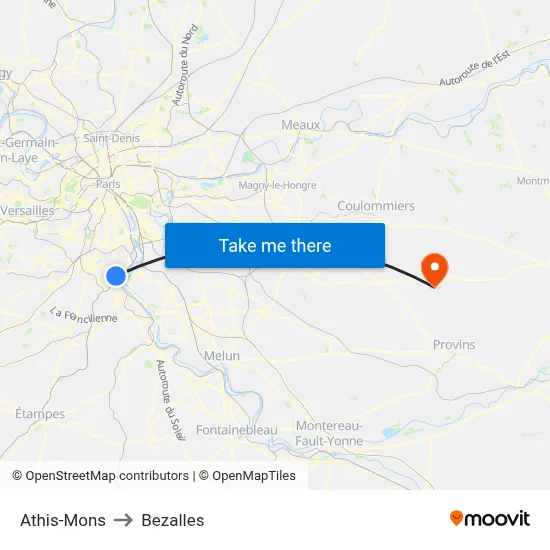 Athis-Mons to Bezalles map