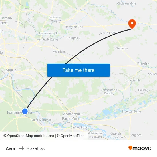 Avon to Bezalles map