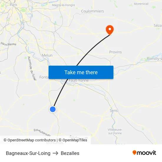 Bagneaux-Sur-Loing to Bezalles map