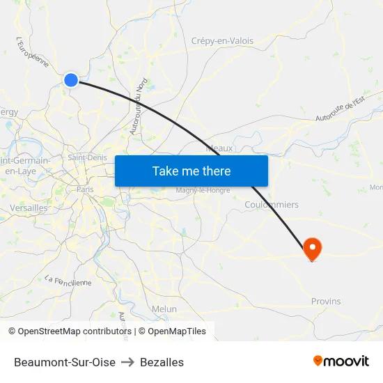 Beaumont-Sur-Oise to Bezalles map