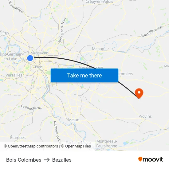 Bois-Colombes to Bezalles map