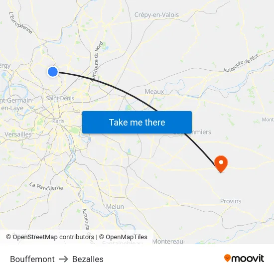 Bouffemont to Bezalles map