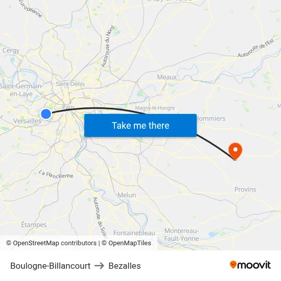 Boulogne-Billancourt to Bezalles map