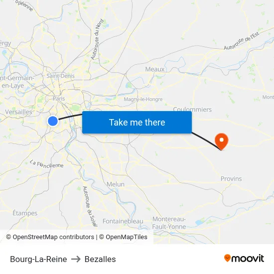 Bourg-La-Reine to Bezalles map