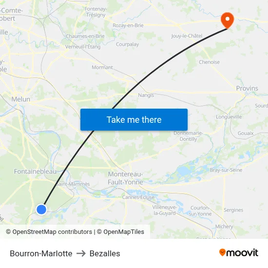 Bourron-Marlotte to Bezalles map