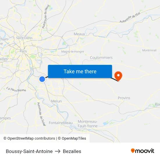Boussy-Saint-Antoine to Bezalles map