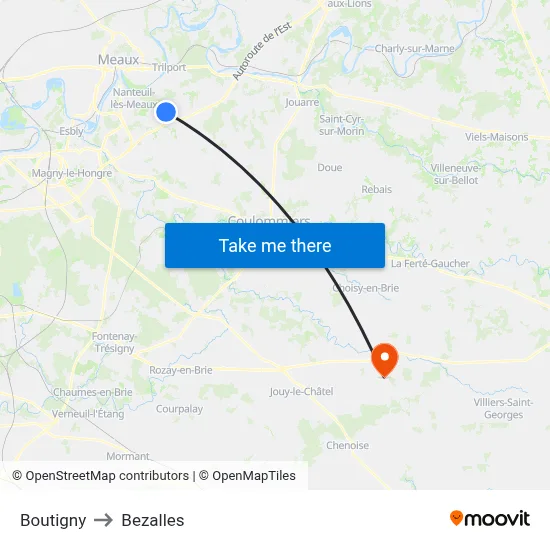 Boutigny to Bezalles map