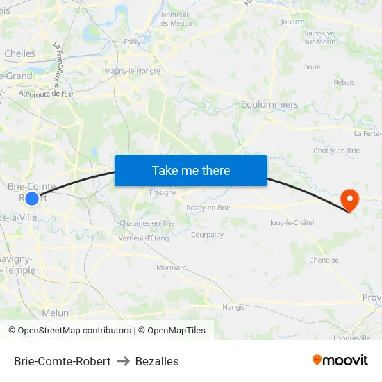 Brie-Comte-Robert to Bezalles map