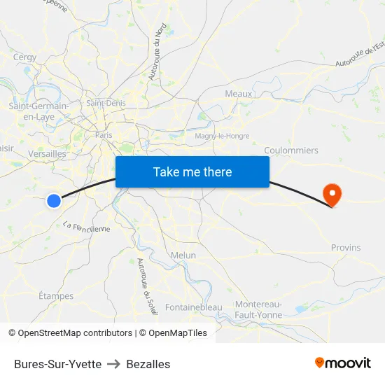 Bures-Sur-Yvette to Bezalles map