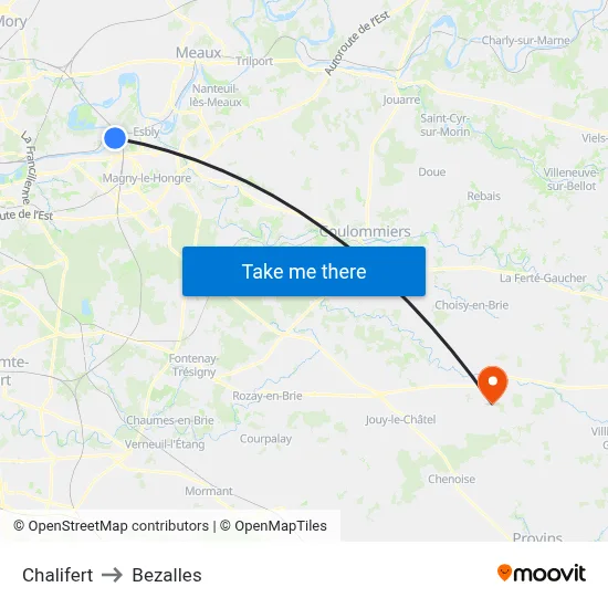 Chalifert to Bezalles map