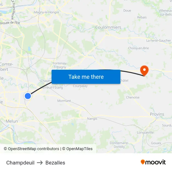 Champdeuil to Bezalles map