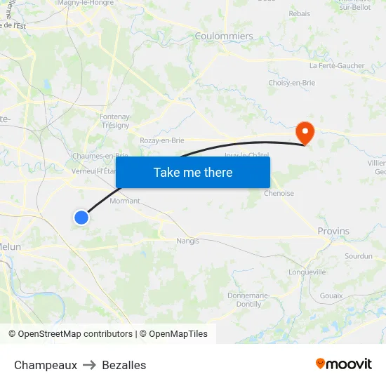 Champeaux to Bezalles map