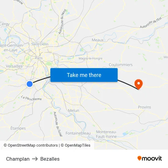 Champlan to Bezalles map