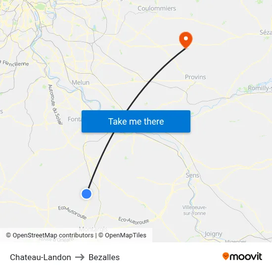 Chateau-Landon to Bezalles map