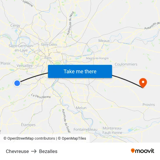 Chevreuse to Bezalles map