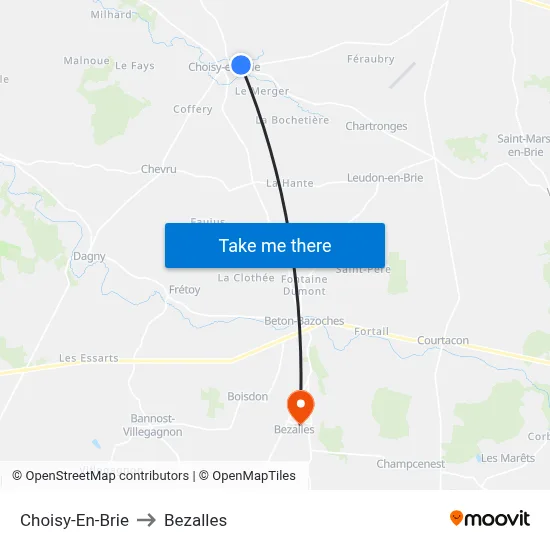 Choisy-En-Brie to Bezalles map