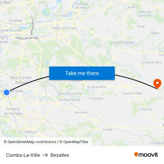Combs-La-Ville to Bezalles map