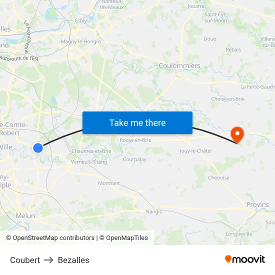Coubert to Bezalles map