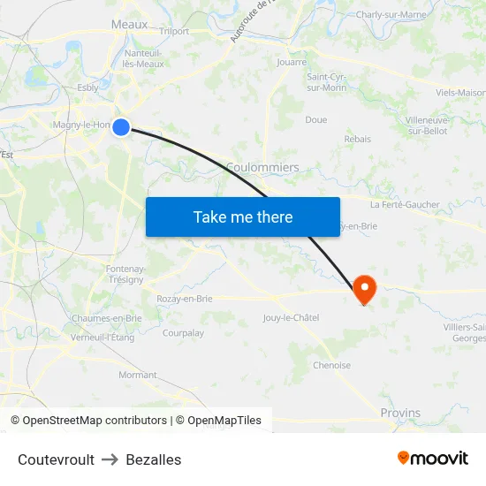 Coutevroult to Bezalles map