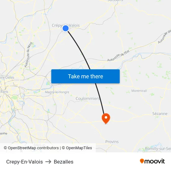 Crepy-En-Valois to Bezalles map