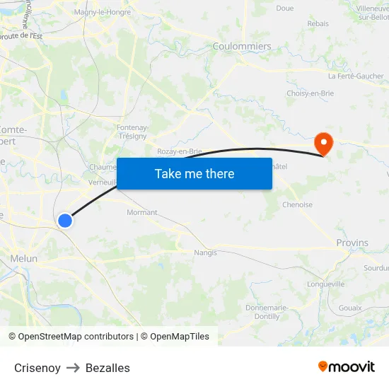 Crisenoy to Bezalles map