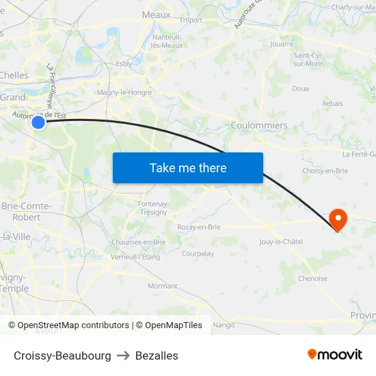 Croissy-Beaubourg to Bezalles map