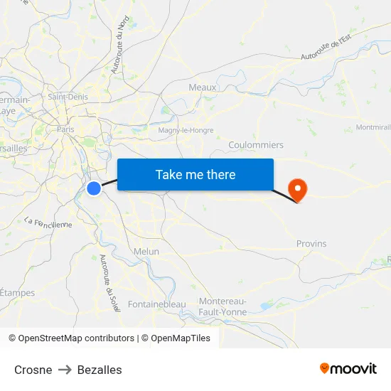 Crosne to Bezalles map
