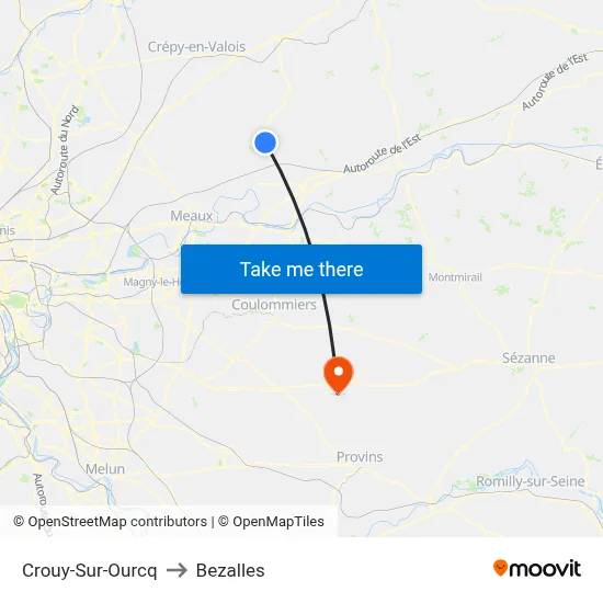 Crouy-Sur-Ourcq to Bezalles map