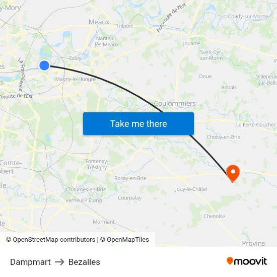 Dampmart to Bezalles map