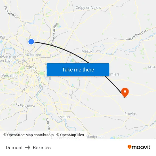Domont to Bezalles map
