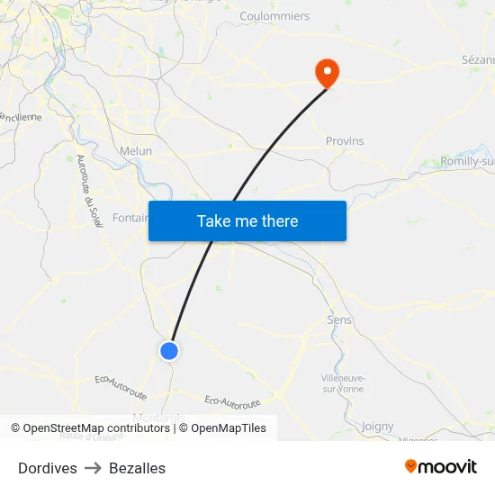 Dordives to Bezalles map