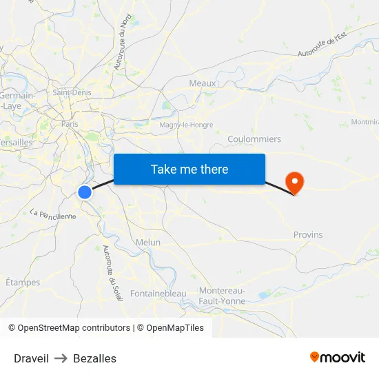 Draveil to Bezalles map
