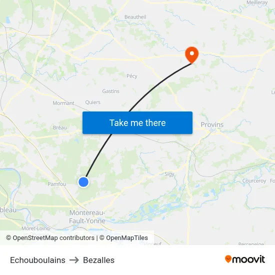 Echouboulains to Bezalles map