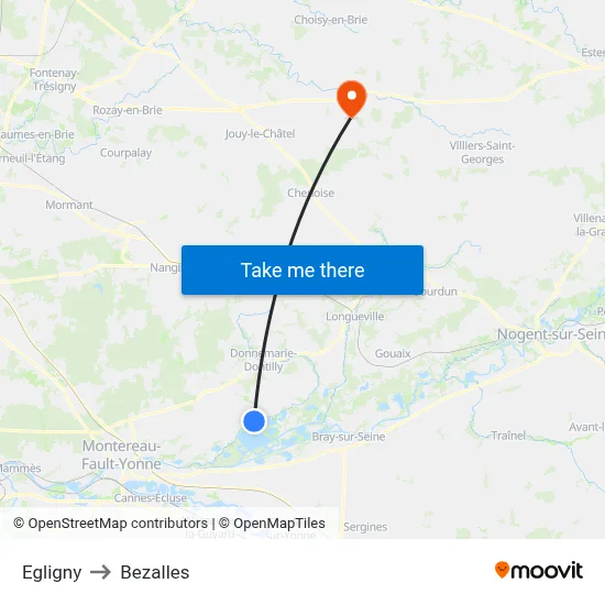 Egligny to Bezalles map