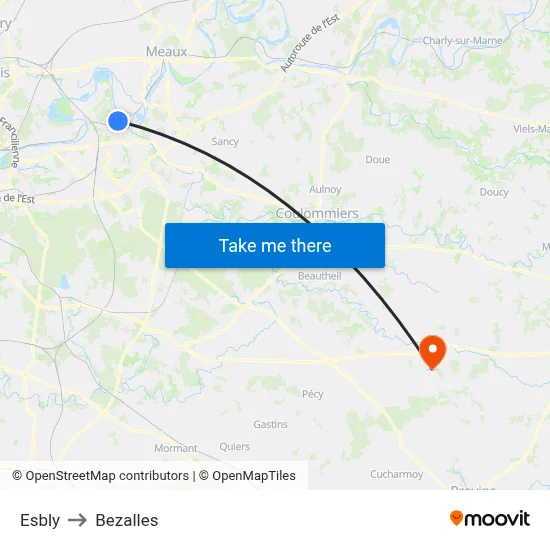 Esbly to Bezalles map