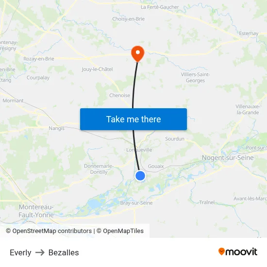 Everly to Bezalles map