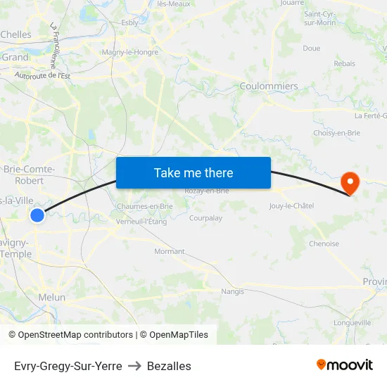 Evry-Gregy-Sur-Yerre to Bezalles map