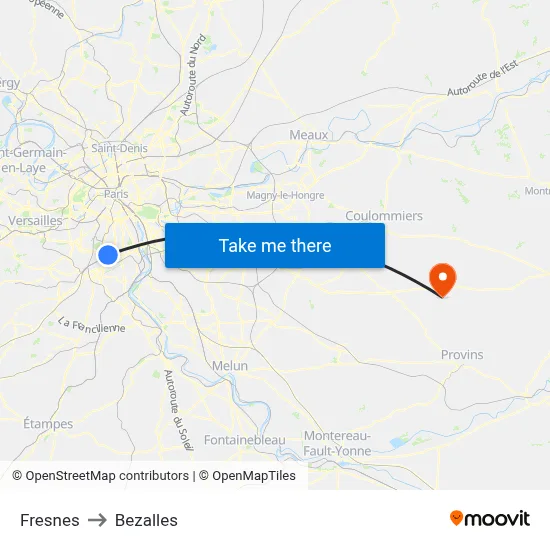 Fresnes to Bezalles map