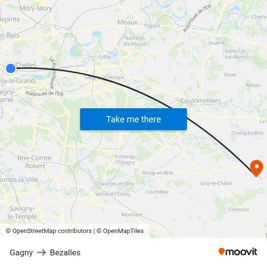 Gagny to Bezalles map