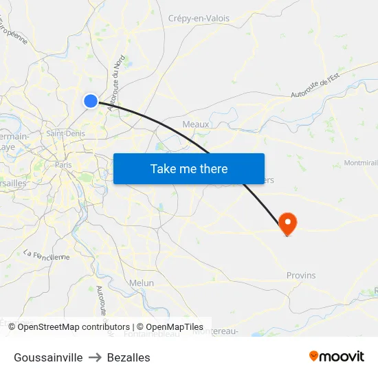 Goussainville to Bezalles map