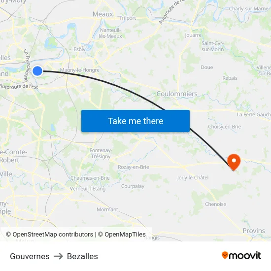 Gouvernes to Bezalles map