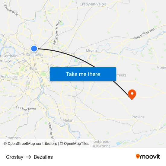 Groslay to Bezalles map